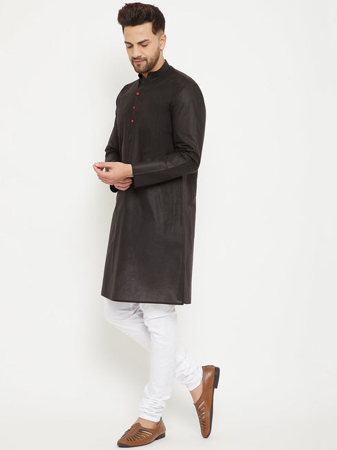 Vastramay Men's Black And White Cotton Kurta Churidar Set